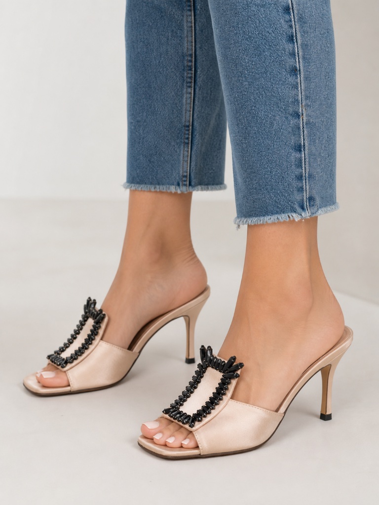 Stuart Weitzman Satin Embellished Mules
